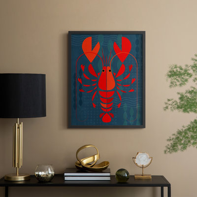 Geo Lobster I Framed Print - Solid Wood
