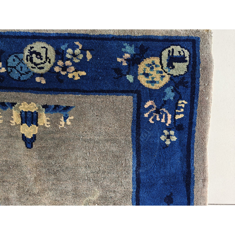 Rectangle Antique Chinese Knotted Wool Ivory Small Scatter Size 1920s - Peking Rug