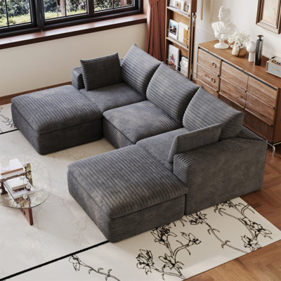 Canapé 102 po Cloud, tissu en velours côtelé, sièges profonds, conception à deux couches, coussin amovible, sans assemblage, combinaison de bricolage pour le salon, la chambre à coucher, la salle de conférence, l’appartement