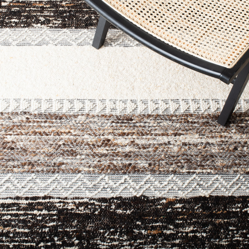 Ivory and Brown Wool Cotton Flatweave 4' x 6' Rug