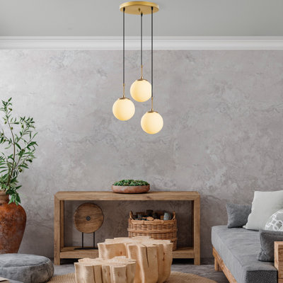 Elegant Gold Chandelier with Adjustable Height (Max 47.2 in), Metal Body, 15.8 in Cap Diameter, Base Plate Ø11.8 in | Ideal for Living Room & Dining Room Décor | Socket Type: 3 x E27 Max 40W, Bulb Not Included