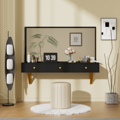 47" Floating Shelf with Drawer, Multi-Purpose Wall-Mounted Vanity Table, Mounted Desk, Floating Table for Bedroom, Bathroom, Hairdressers by Everly Quinn