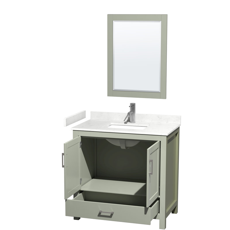 Sheffield 30" Freestanding Single Bathroom Vanity with Cultured Marble Top with 24" Mirror, Dark Gray, White Cultured Marble