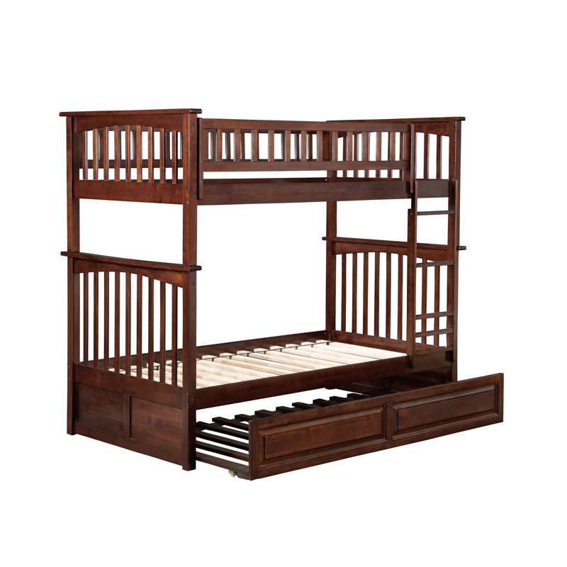 Flinn Kids Bunk Bed with Trundle, Twin over Twin, Walnut