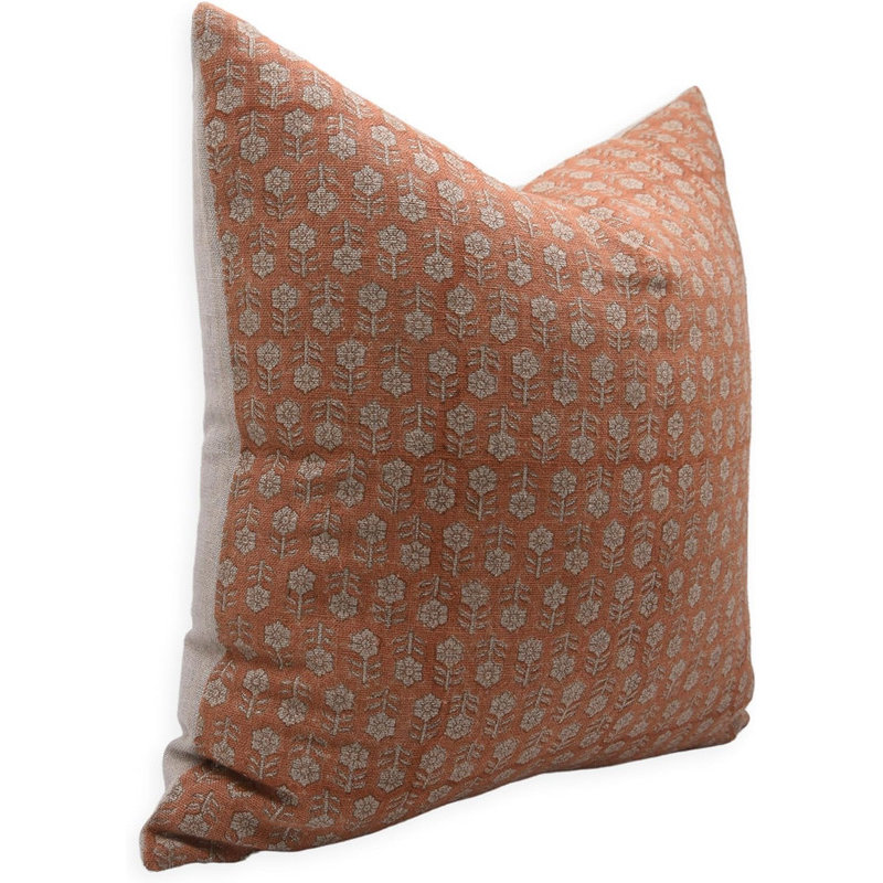 Linen Pillow Cover, White/Orange Floral 2, 20"H x 20"W, Square