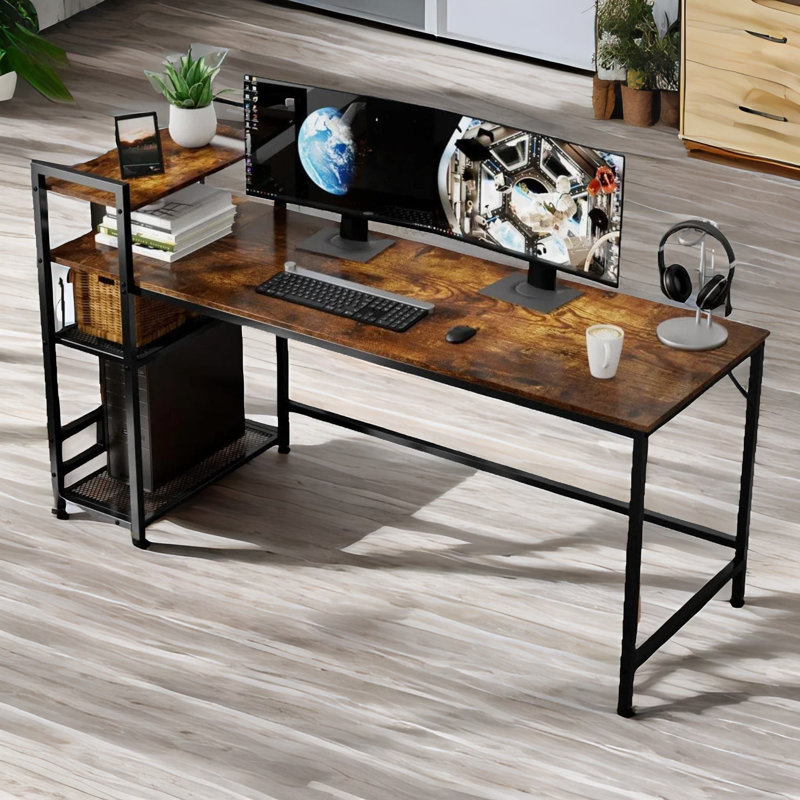 Haeli 140cm W Rectangle Writing Computer Desk Industrial Rustic Brown Home Office Furniture