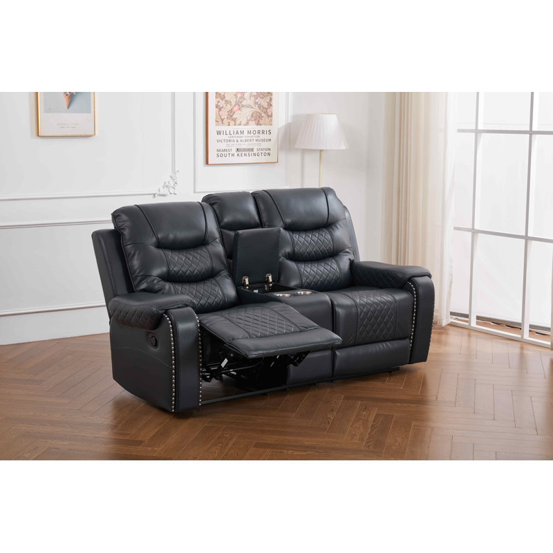 Causeuse inclinable manuelle en similicuir de 77,3 po de largeur Adele, Brun
