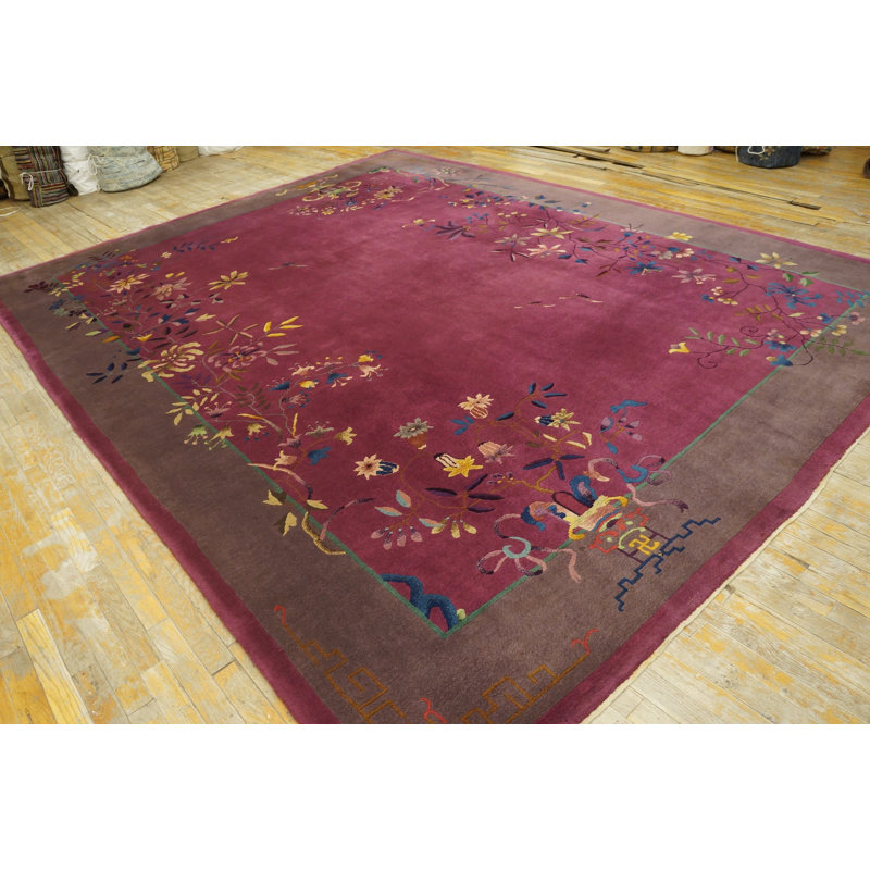 Antique Floral Art Deco Design Chinese Purple / Lavender / Mauve Color Rug
