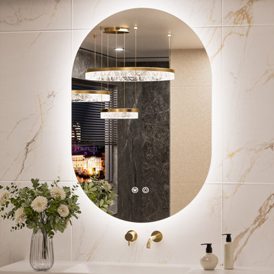 Miroir de salle de bain ovale à DEL avec miroir à maquillage
