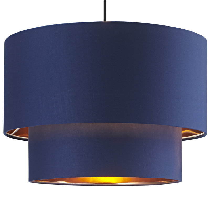 Modern Cotton Fabric Double Tier Ceiling Shade with Shiny Inner, Midnight Blue, 28cm H x 40cm W x 40cm D