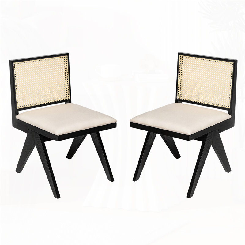 Chaises de salle à manger, chaises de cuisine rembourrées Cane, Noir