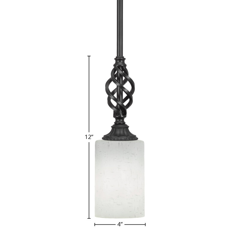 Eleganté Stem Hung Mini Pendant Shown In Matte Black Finish With 4" White Muslin Glass