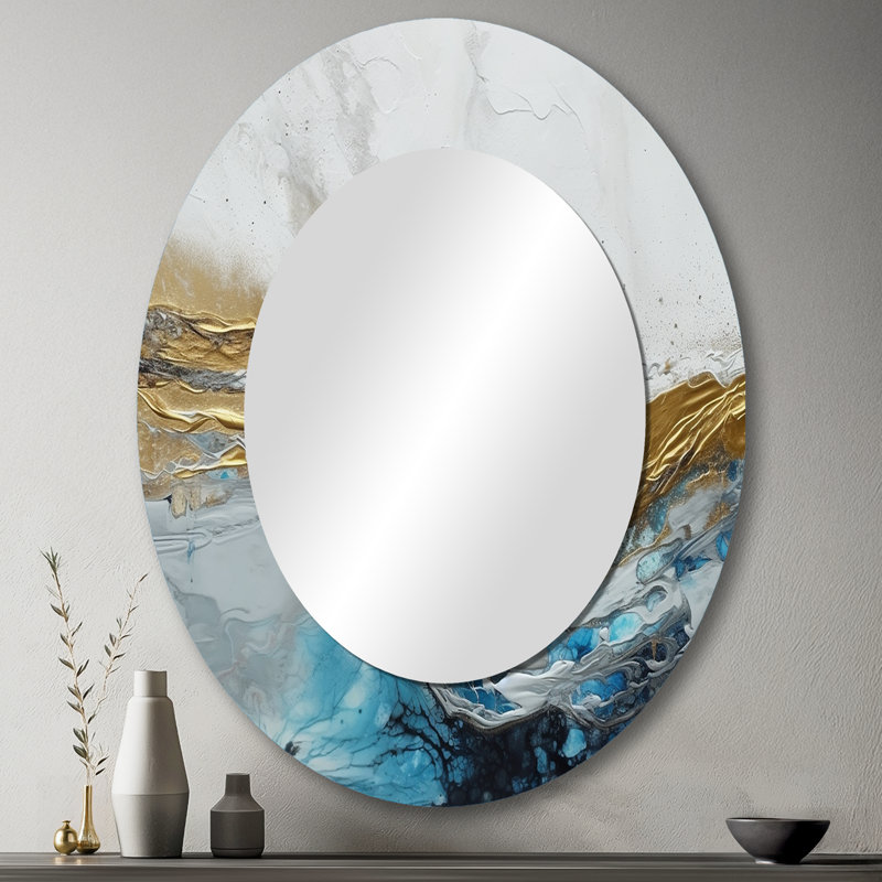 Grey Gold Modern Abstract Contemporary IV - Modern Oval Wall Mirror, 43" x 33"