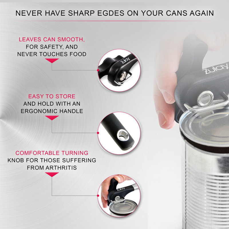 Zulay Smooth Edge Can Opener With Stainless Steel Blades - Ergonomic Grip Soft Edge Manual Can Opener