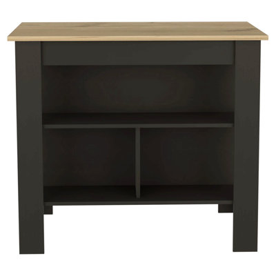 3-Shelf Kitchen Island Black Wengue and Light Oak