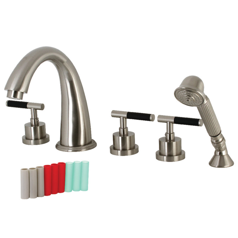 Kingston Brass Kaiser Three-Handle 5-Hole Deck Mount Roman Tub Faucet with Hand Shower
