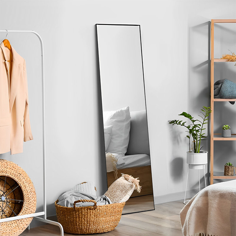 Rectangular Home Floor Fitting Mirror, Black