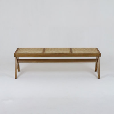 Banc en bois massif et bois de canne Pierre Jeanneret