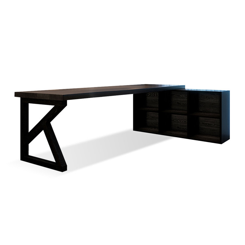 Bureau noir en bois massif en forme de L, H 29,53 po x l 86,61 po x P 41,34 po