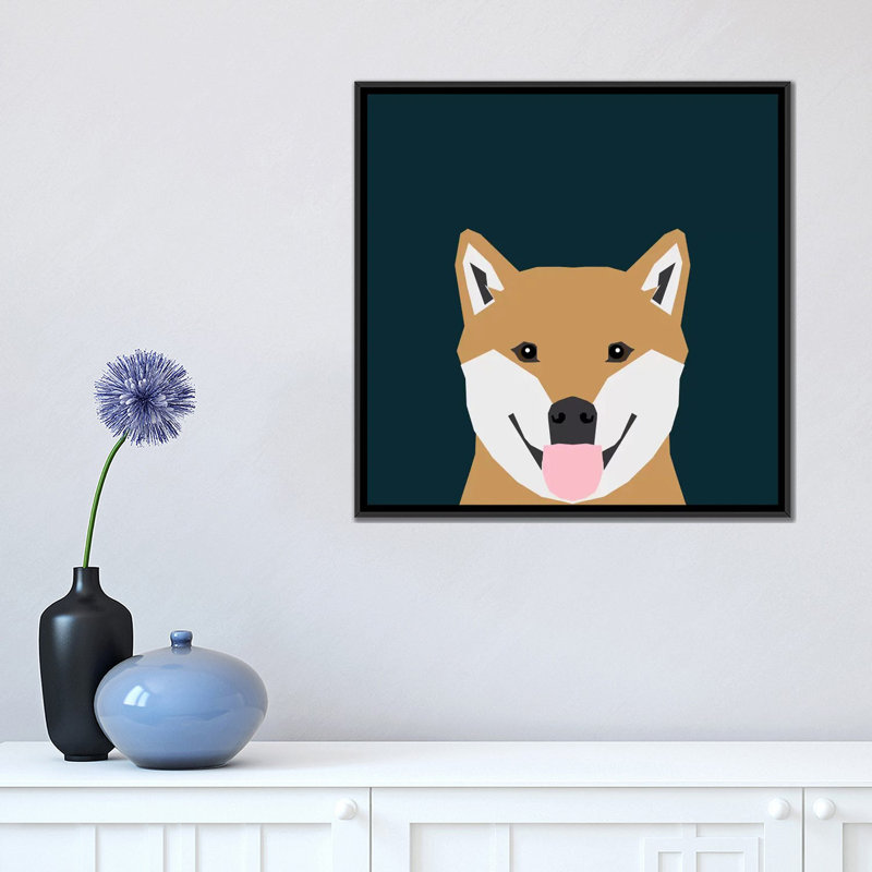 Shiba Inu, impression sur toile tendue, H 18 po x l 18 po x P 1,5 po, Toile avec cadre noir, Pas de tapis