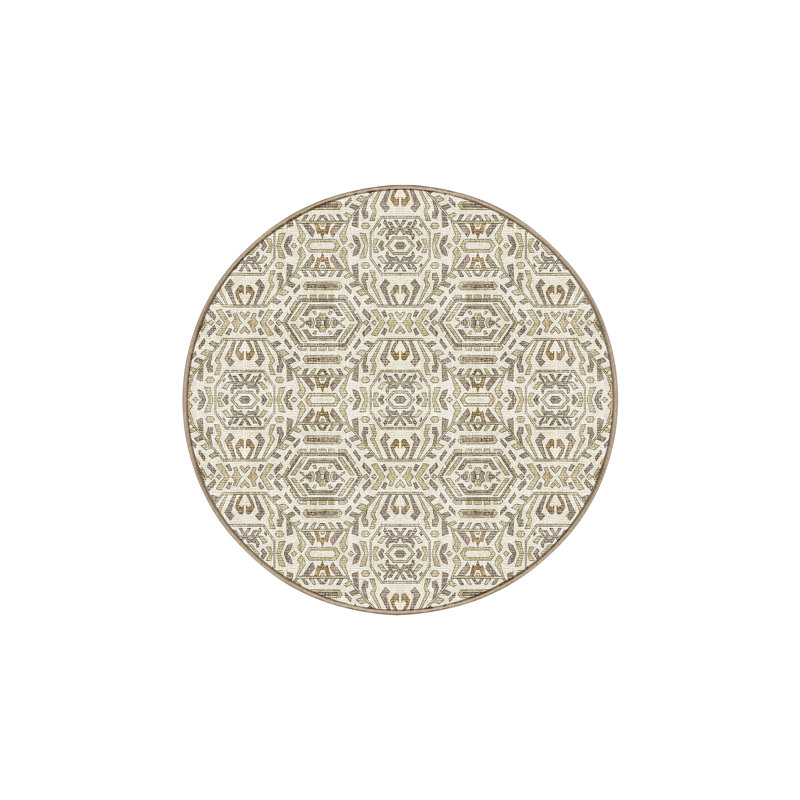 Leeza Hand Loomed Washable Oriental Indoor Rug, Round 8'