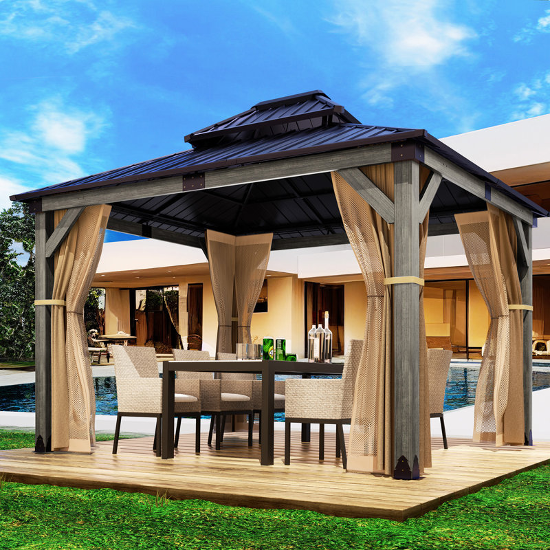 12 pi. L 10 pi. D Pavillon de jardin en bois massif, Gris