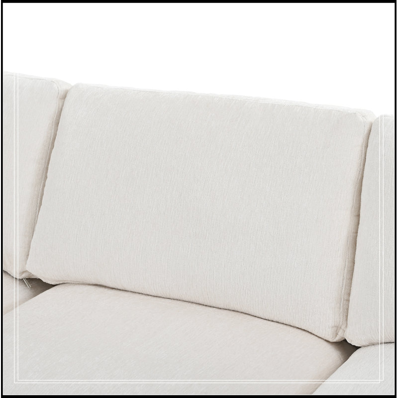 Chenille Kring avec cadre en bois et coussin décoratif, Beige
