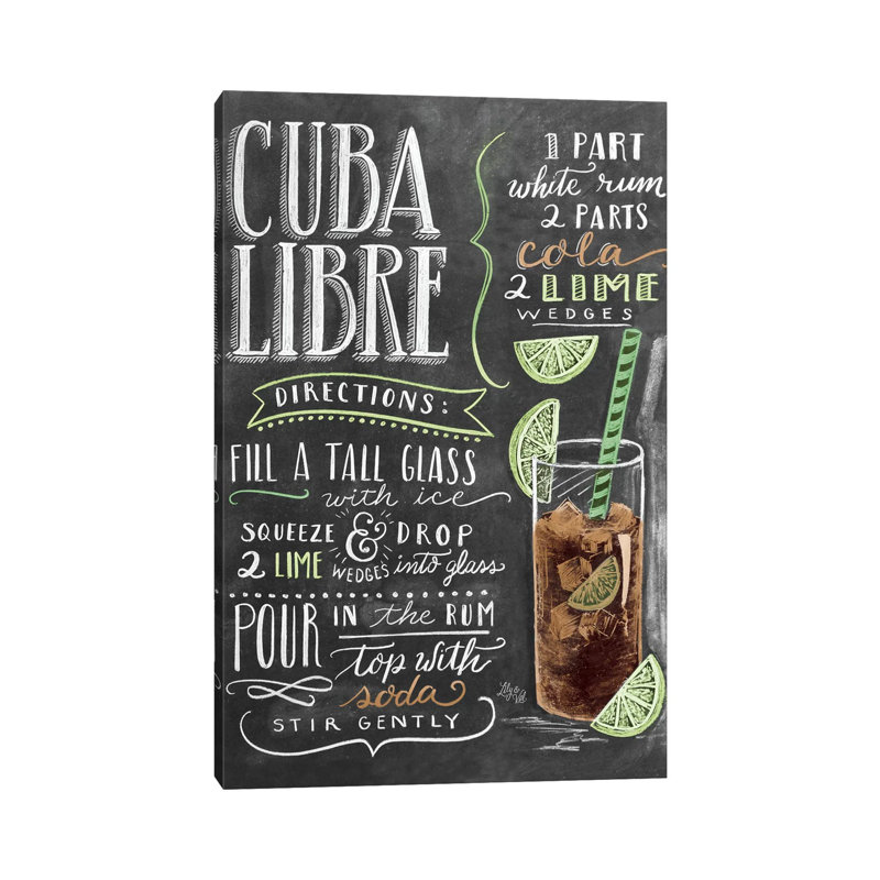 Recette de Cuba libre - reproduction sur toile tendue, H 18 po x l 12 po x 1,5 po