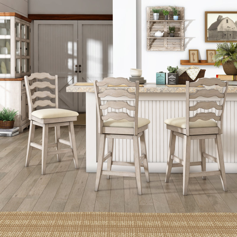 Fortville Swivel Upholstered Counter Stool, Antique White, Bar Stool (29” Seat Height)