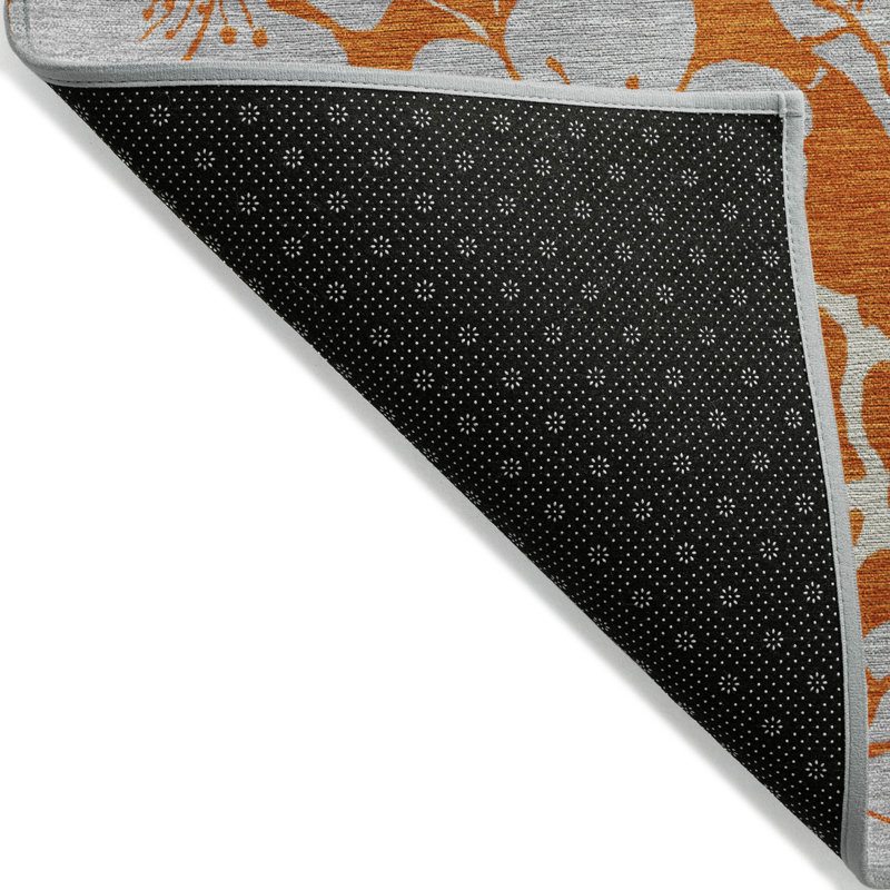 Tapis extérieur lavable floral orange et gris 5 pi x 8 pi