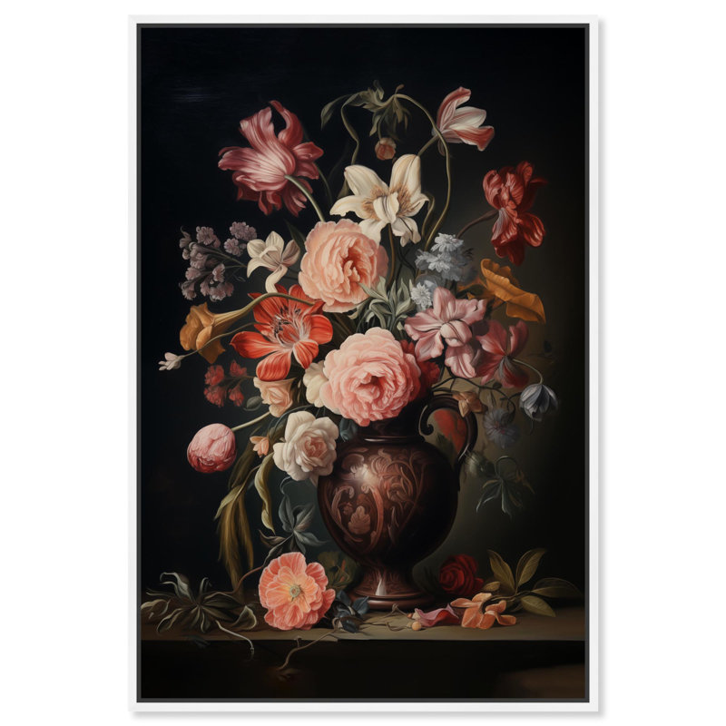 Art mural Vase victorien, Cadre blanc, H 25 po x l 17 po