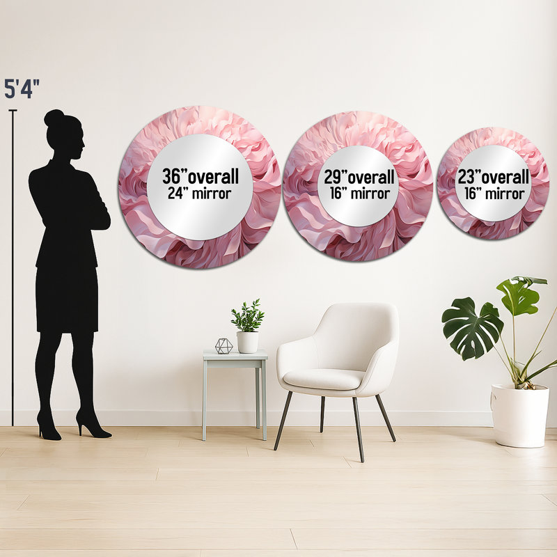Rose Tender Twirl Spiral - miroir spirales abstraites, miroir mural rond rose unique, impression sur métal, 36 po x 36 po