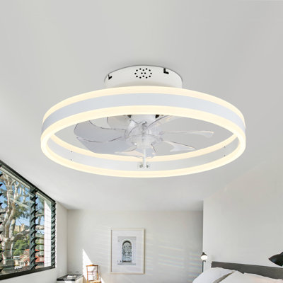 Ventilateur de plafond 19,7 "à profil bas avec lumières et télécommande, ventilateur encastré moderne, blanc Fandelier
