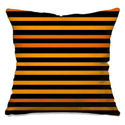 Coussin décoratif noir à rayures noires et orange