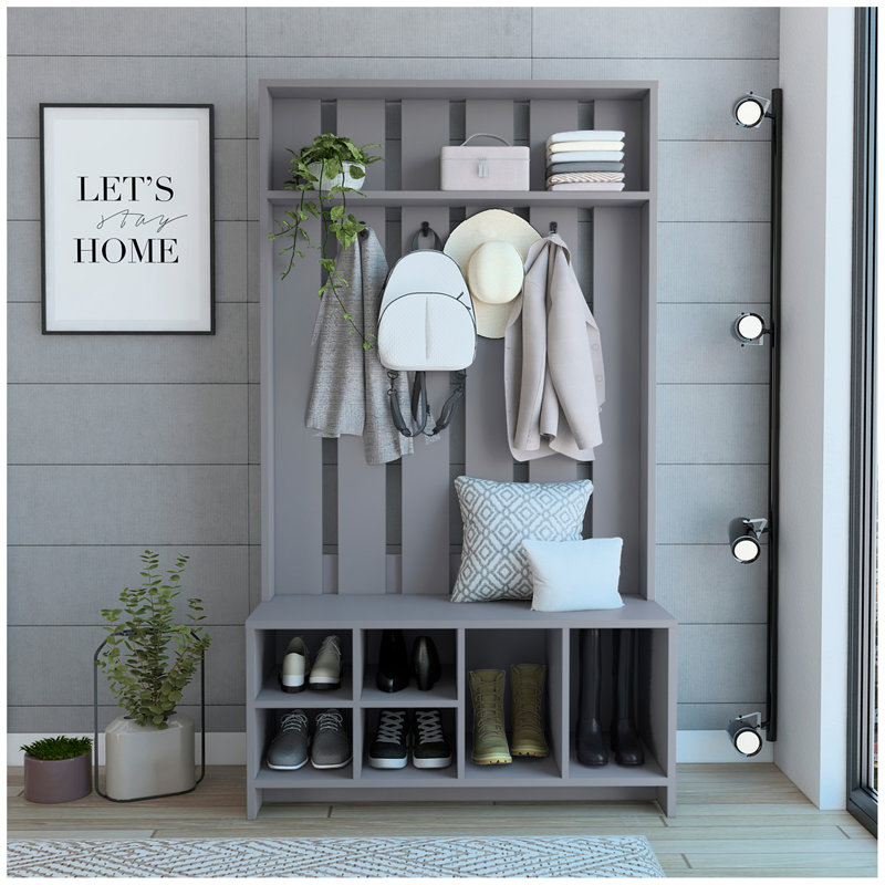 Arbre d'entrée multifonctionnel avec portemanteau, rangement pour chaussures et tablette ouverte - Solution élégante et pratique pour votre entrée