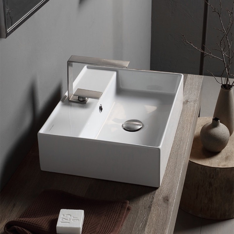 Scarabeo By Nameeks 15.1'' White Ceramic Rectangular Bathroom Sink with Overflow, Three Hole