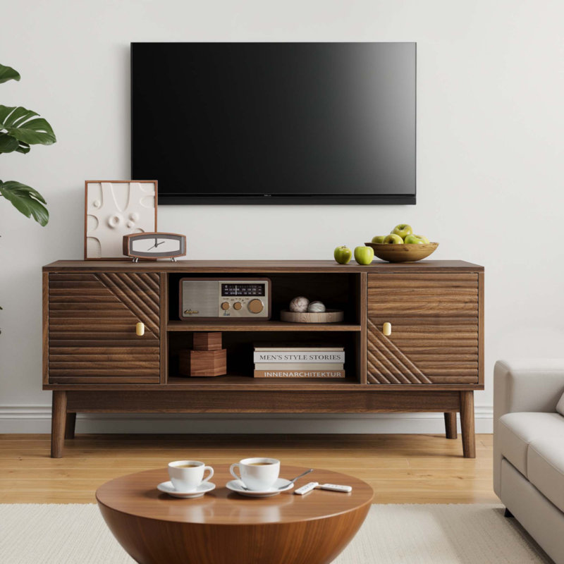 43.31 Inch TV Stand, Mid-Century Modern TV Stand for 32/45 inch TV, Entertainment Center with Storage, Media Console Table for Living Room and Bedroom