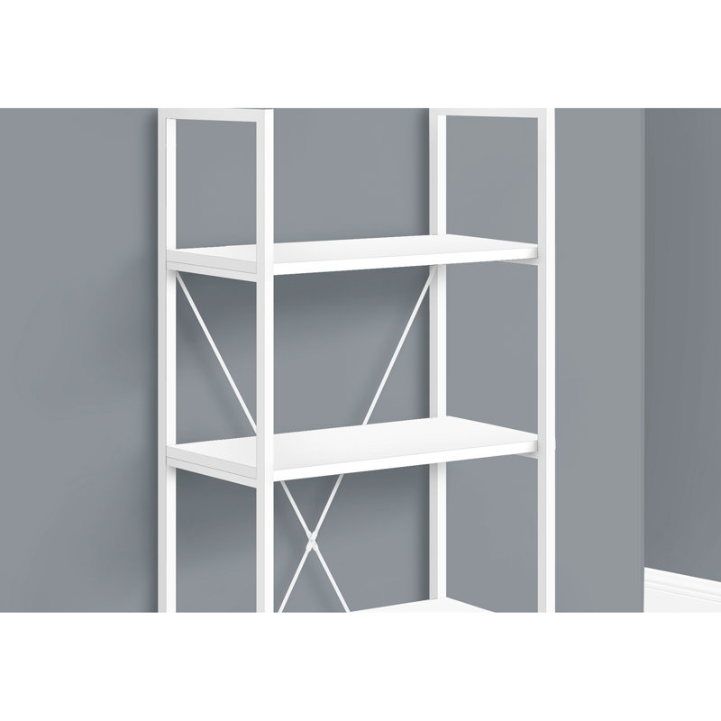 Bibliothèque contemporaine à 4 niveaux H 48 ", stratifié blanc et métal, pour bureau de chambre à coucher
