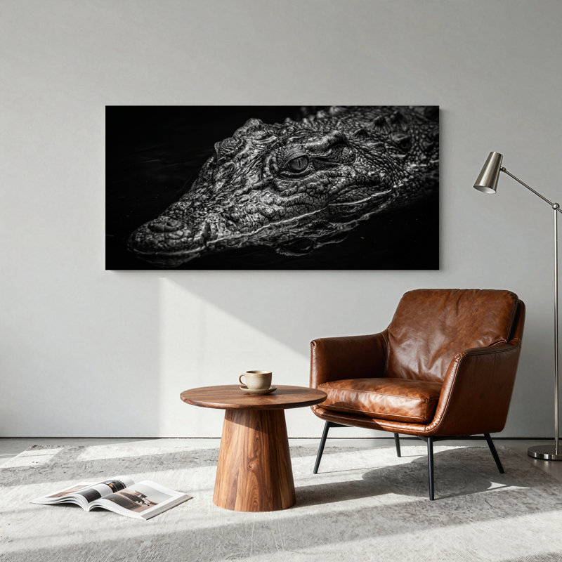 Ensemble de 1 tableau sur toile représentant un crocodile, L 32 po x H 16 po, Toile tendue