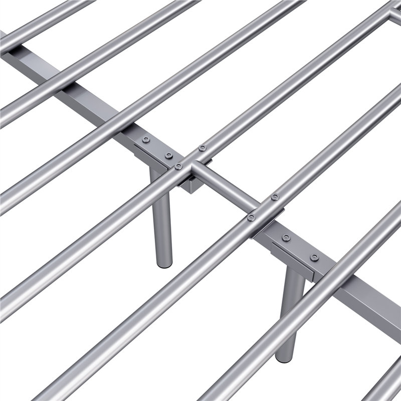 Minimalist Metal Bed Frame with Slatted Headboard, Black, Double (4'6)
