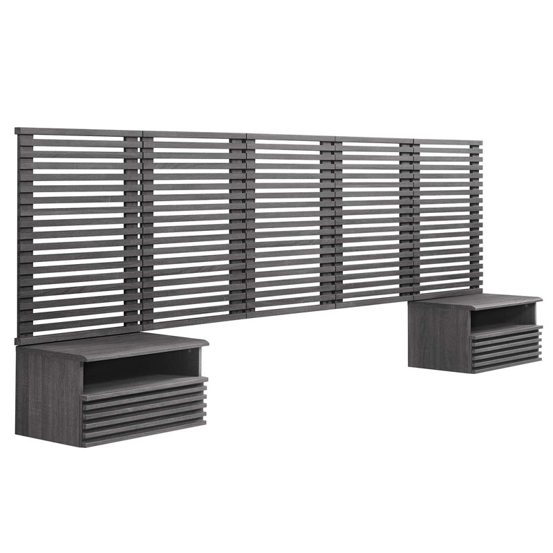 Grande tête de lit murale Render et tables de chevet modernes par Modway, Gris anthracite