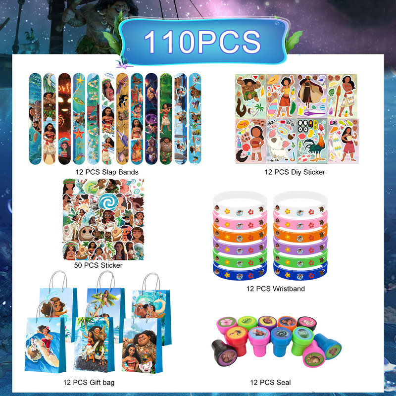 Moana Party Supplies,110 Pcs All-in-One Moana Birthday Party Favors Set