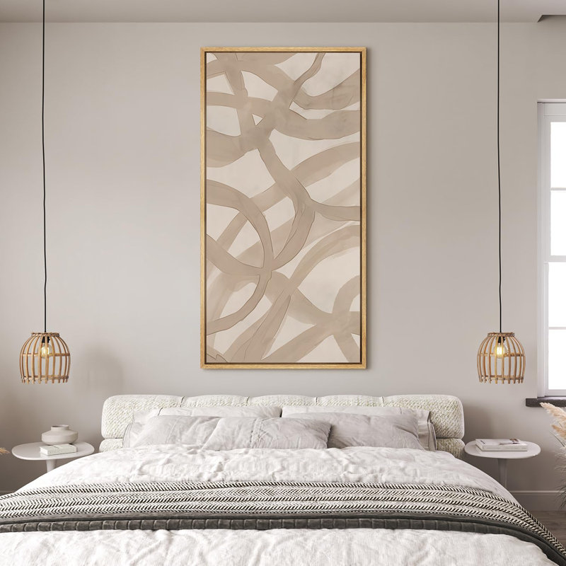Abstract Interlocking Circles in Neutral Tones Modern Art, 60" H x 30" W