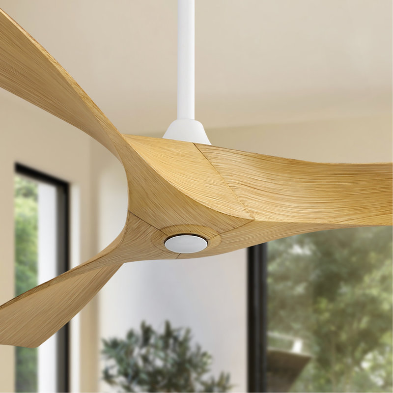 52 Inch Modern Ceiling Fan With 3 ABS Blades Remote Control Reversible DC Motor Without Light For Living Room, White, Natural