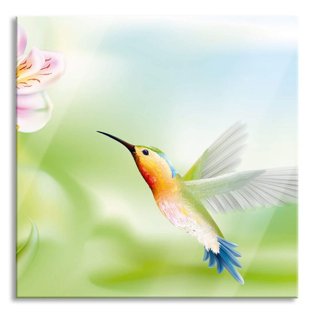 Glasbild Schöner Kolibri mit Blume