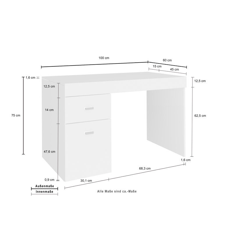 Hodgeman Computer Desk, White