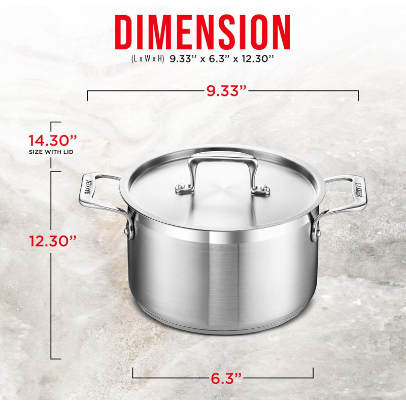 Bakken 5 Quart Brushed Stainless Steel Stockpot with Lid