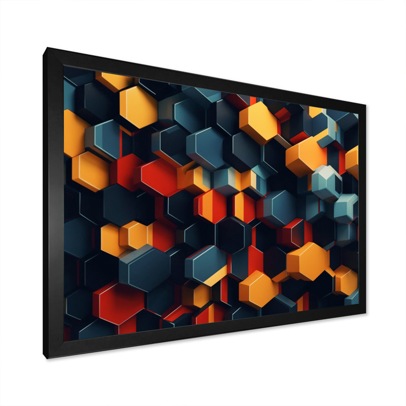 «Orange and Blue Geometric Abstractions I», reproduction d'art sur toile, H 16 po x l 32 po x P 1 po, Cadre simple noir