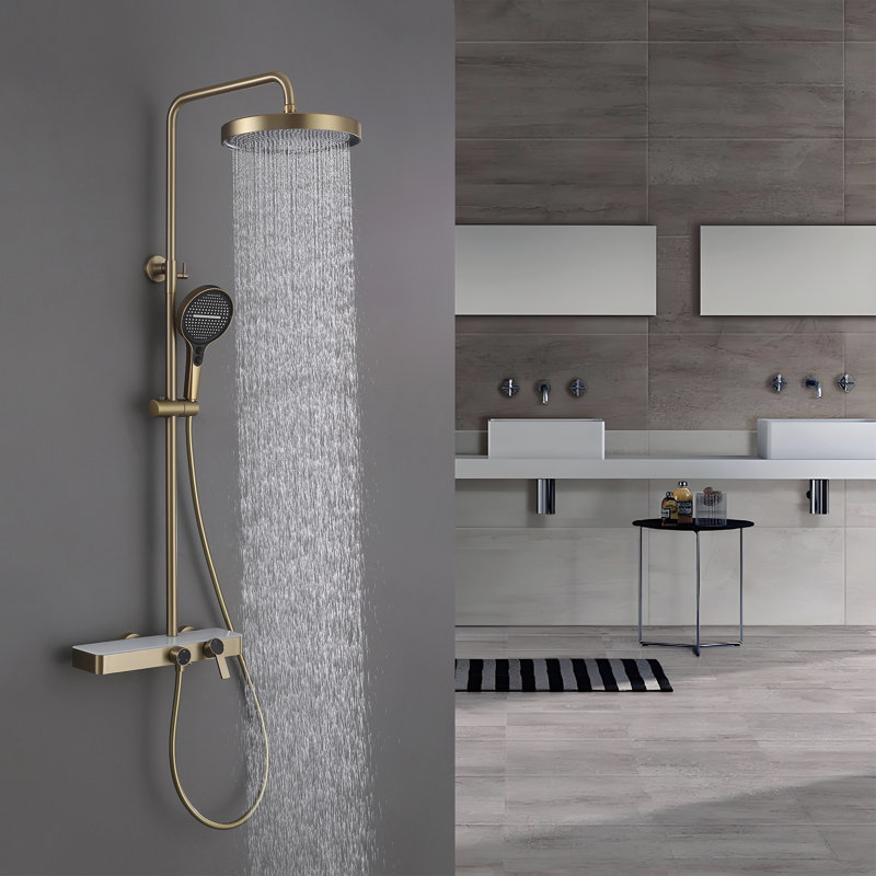 Ensemble de douche thermostatique simple, Or brossé