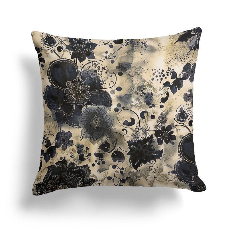 Coussin Porcelain Petal Whispers, H 16 po x l 16 po, Gris / Orange